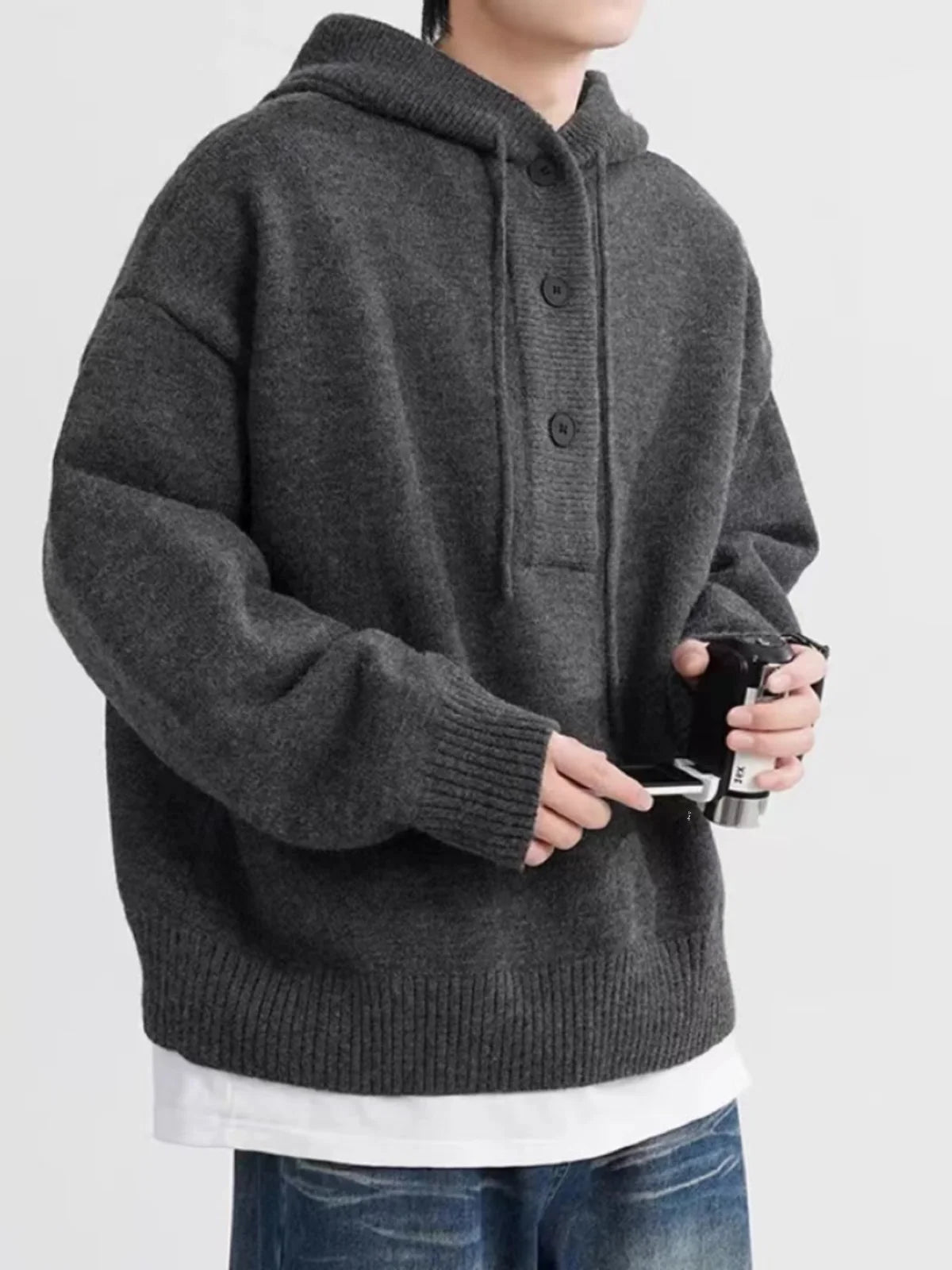 Men's Buttoned Wool Hoodie