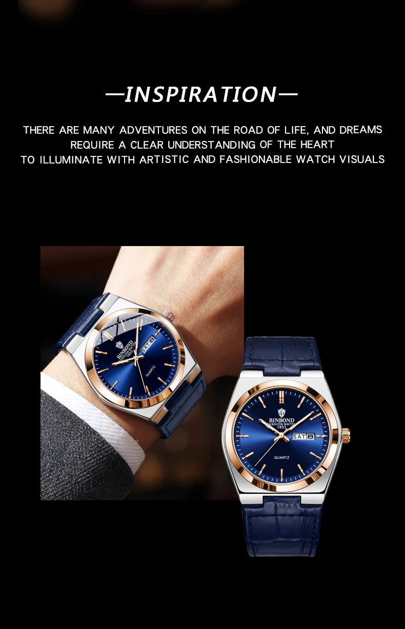 Men's Blue Leather Strap Watch