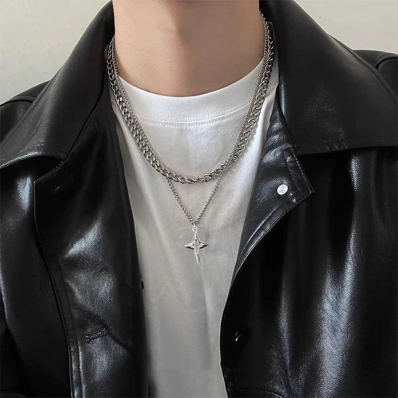 Men's Lariat Multilayered Stainless Steel Necklace