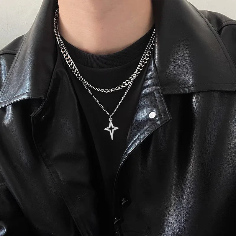 Men's Lariat Multilayered Stainless Steel Necklace