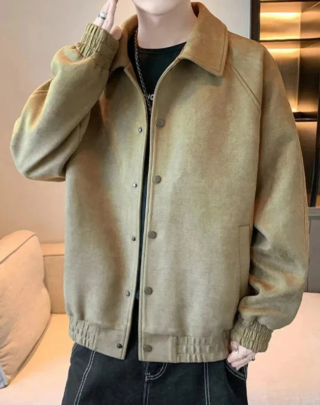 Men's Suede Retro Collared Jacket