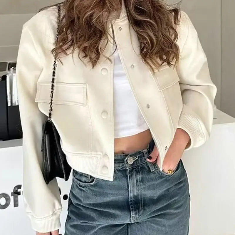 Women's Button Vintage Bomber Jacket