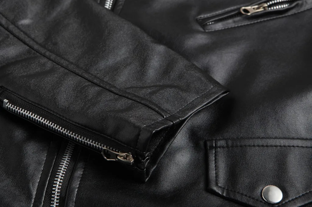 Men's Collared Retro Leather Jacket
