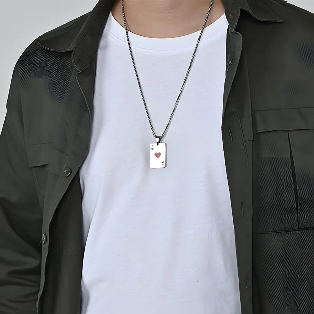 Men's Poker Style Stainless Steel Necklace
