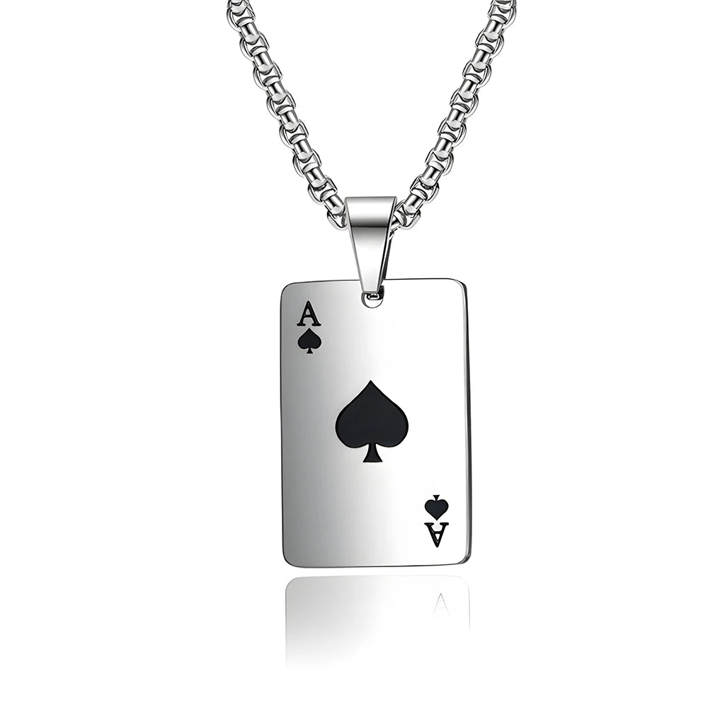 Men's Poker Style Stainless Steel Necklace