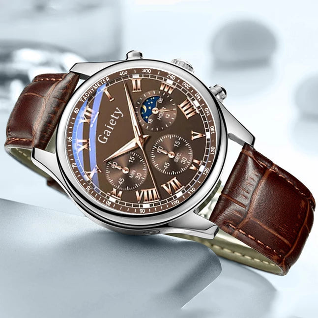 Men's Brown Leather Strap Wrist Watch
