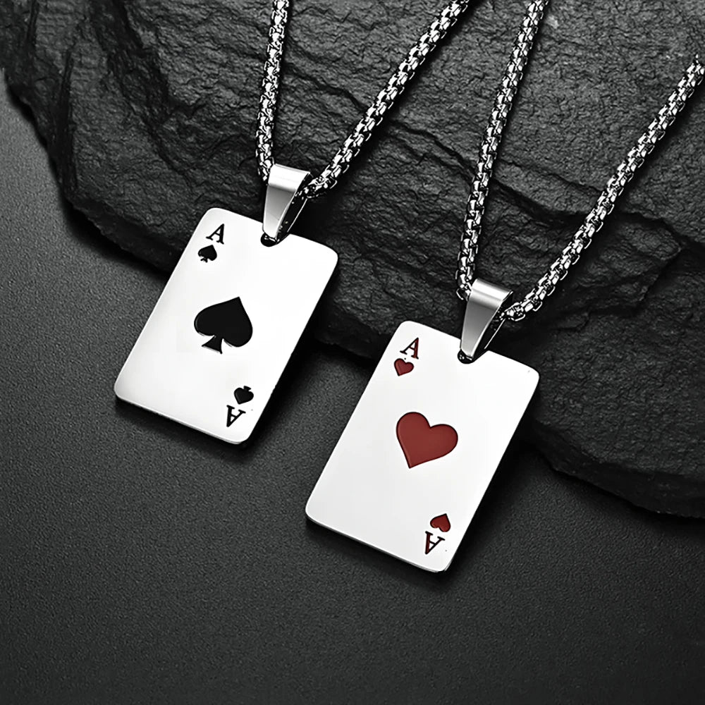 Men's Poker Style Stainless Steel Necklace