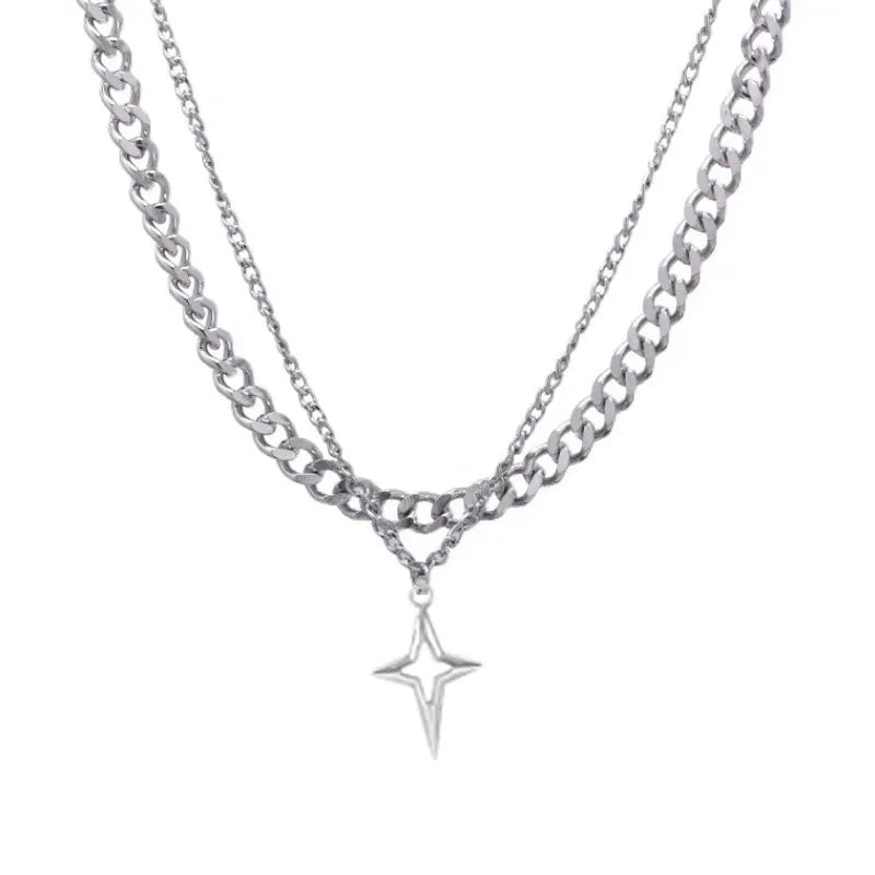Men's Lariat Multilayered Stainless Steel Necklace