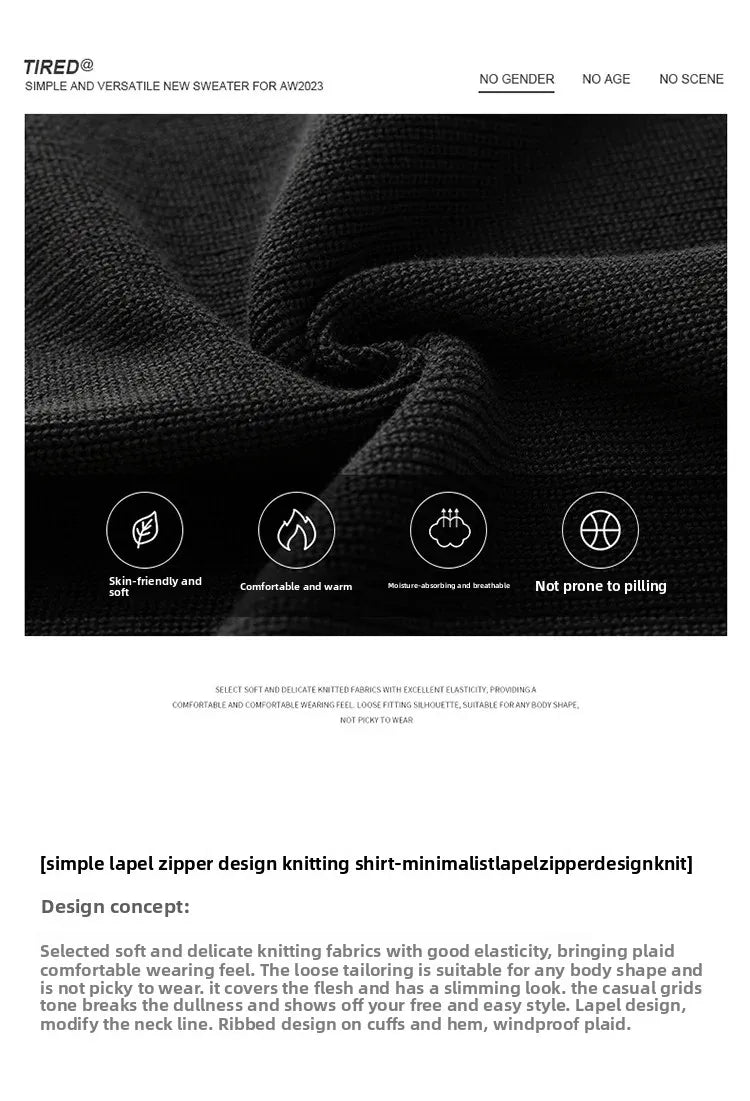Men's Collared Knitted Zip up Hoodie