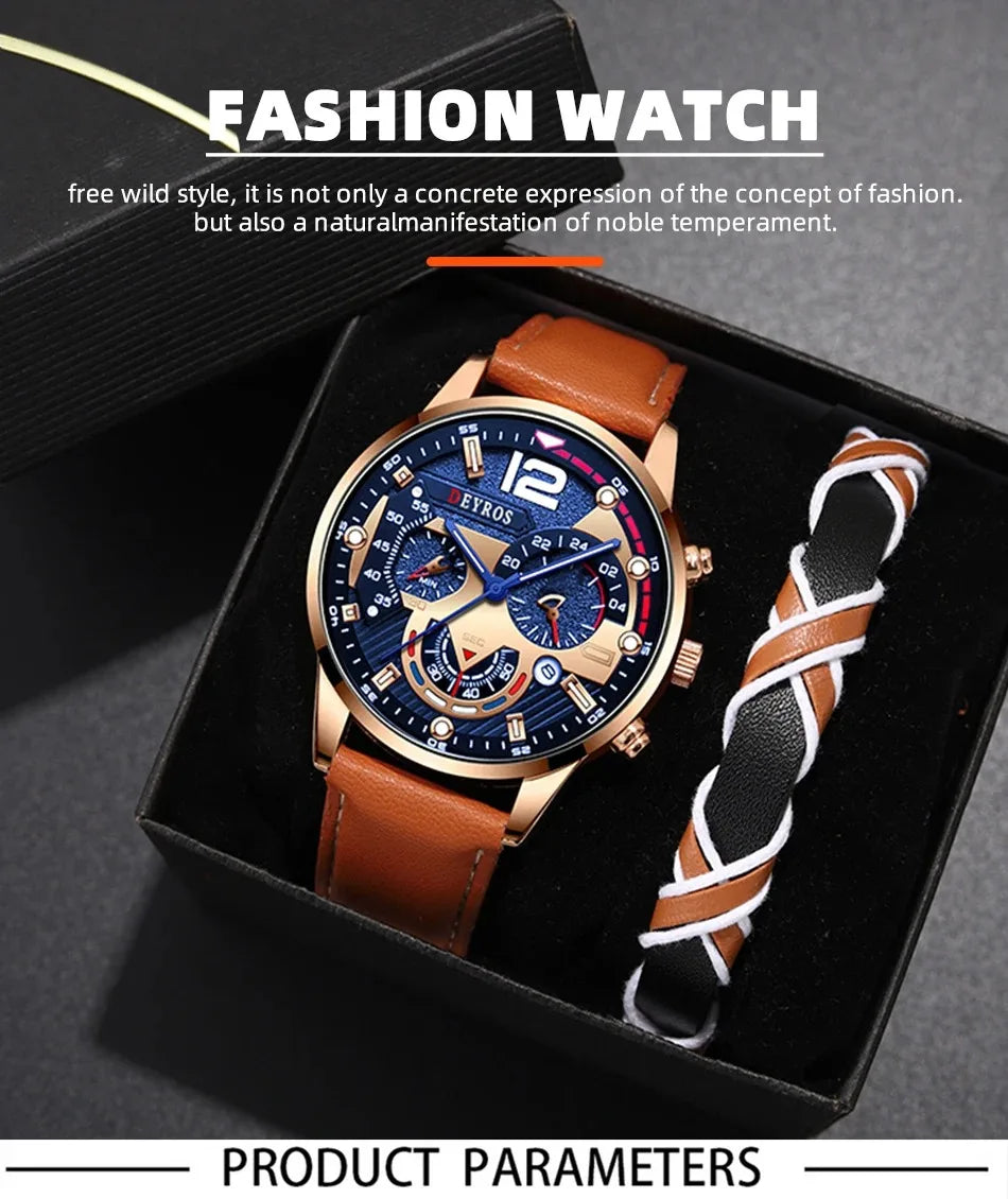 Men's Brown Leather Strap Wrist Watch