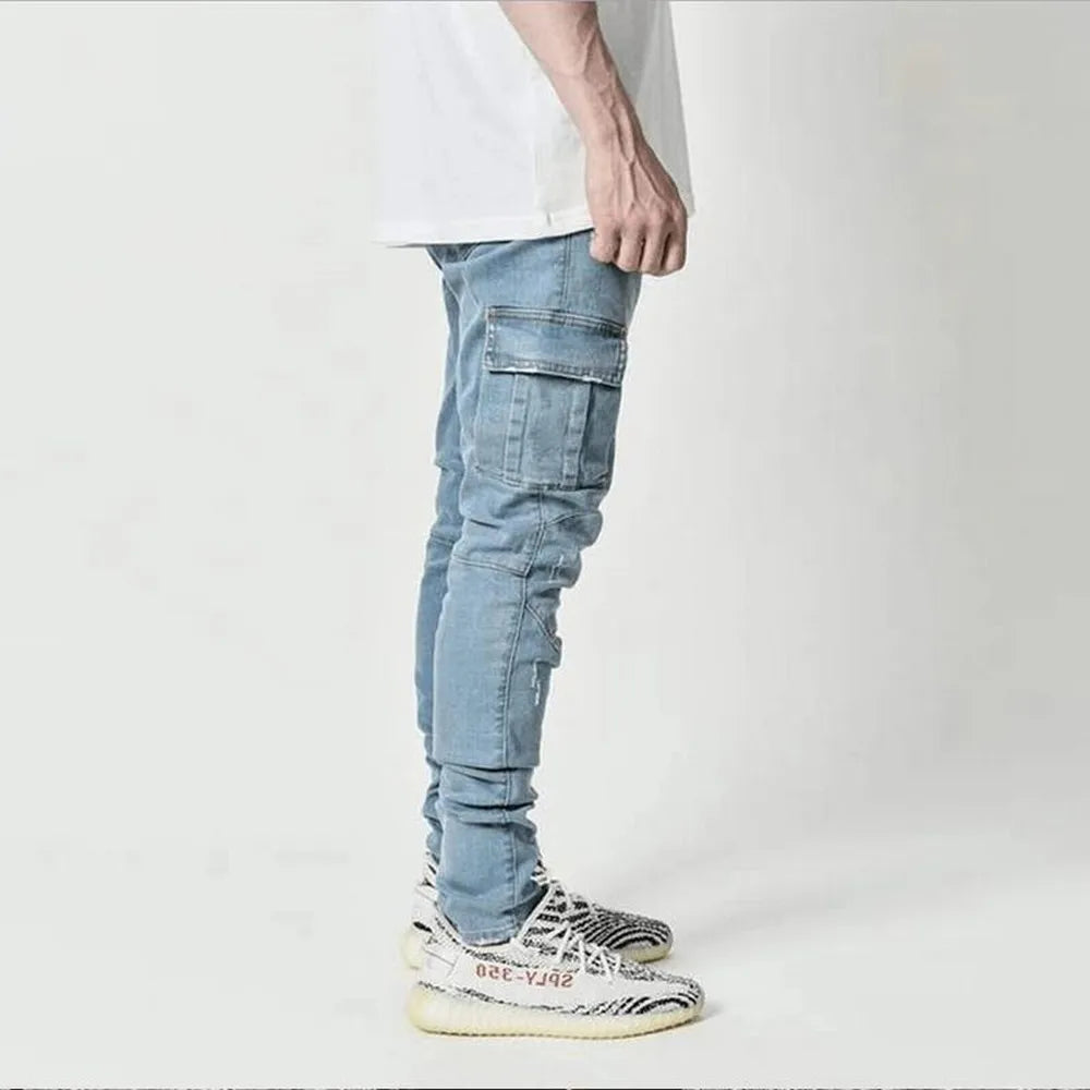 Men's Elastic Slim Fit Cargo Jeans