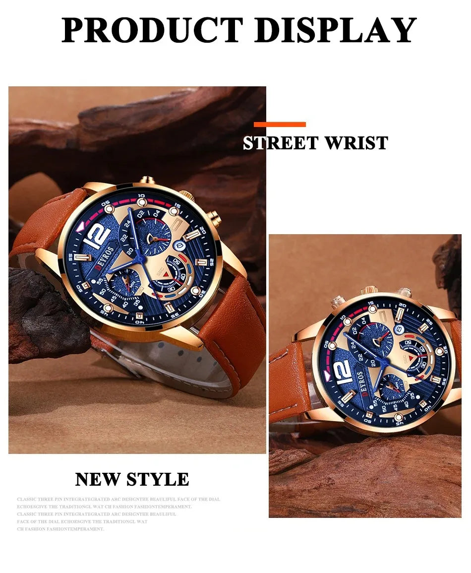 Men's Brown Leather Strap Wrist Watch