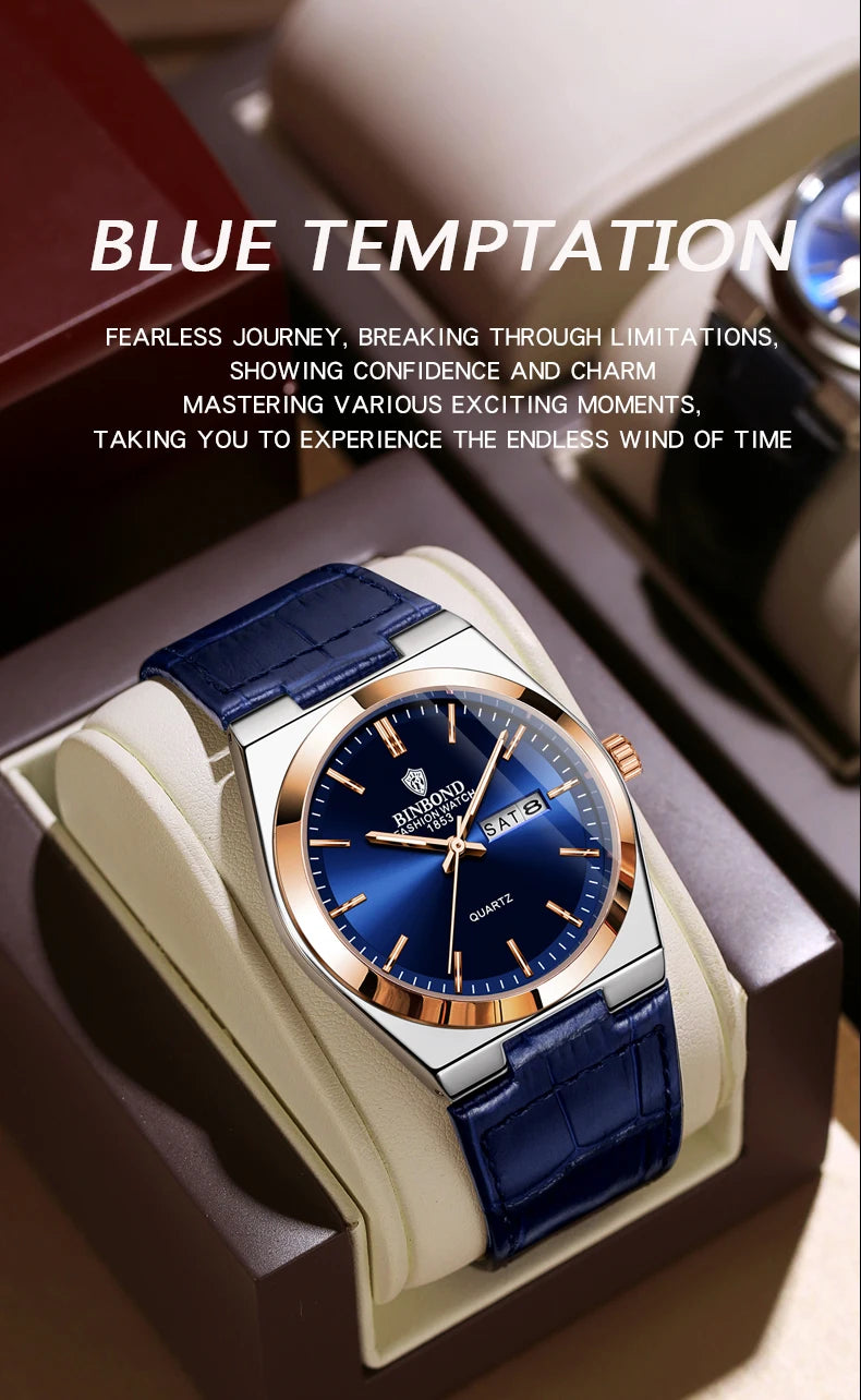 Men's Blue Leather Strap Watch