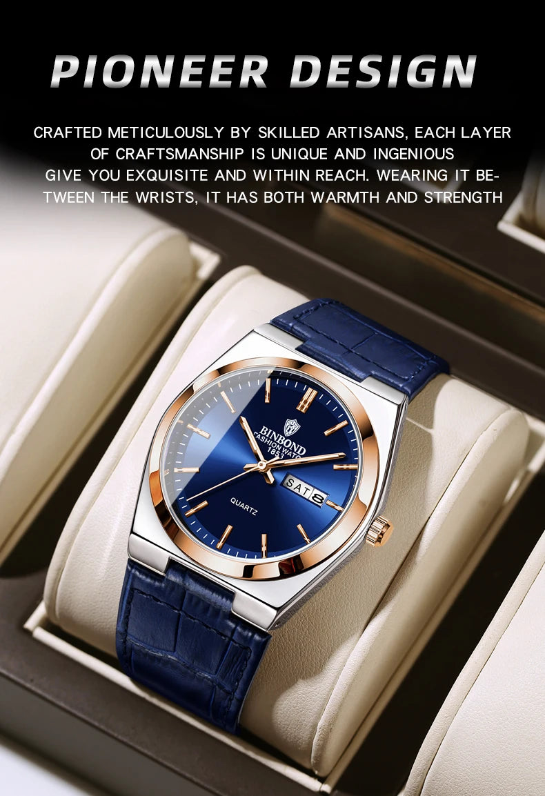 Men's Blue Leather Strap Watch