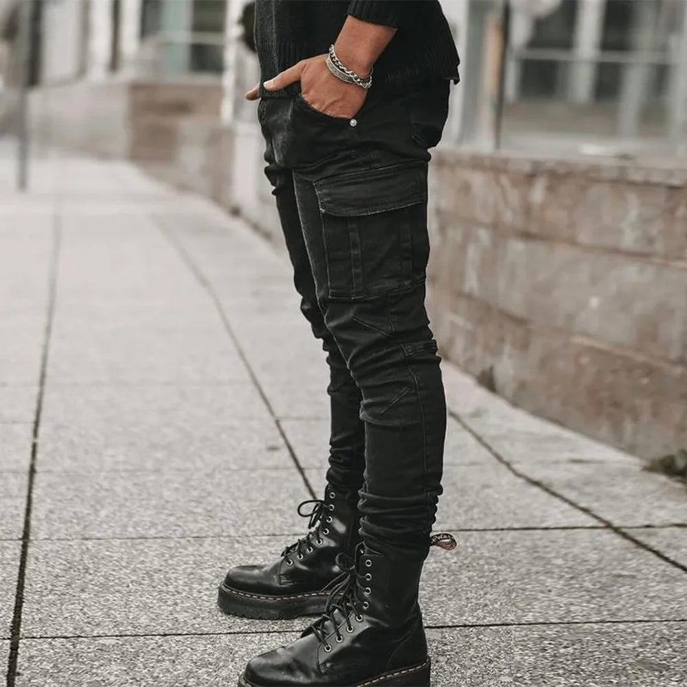 Men's Elastic Slim Fit Cargo Jeans