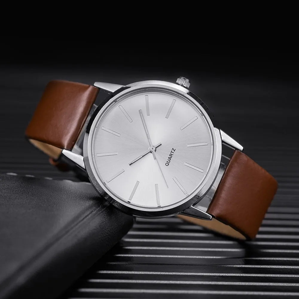 Men's Minimalist Leather Strap Wrist Watch
