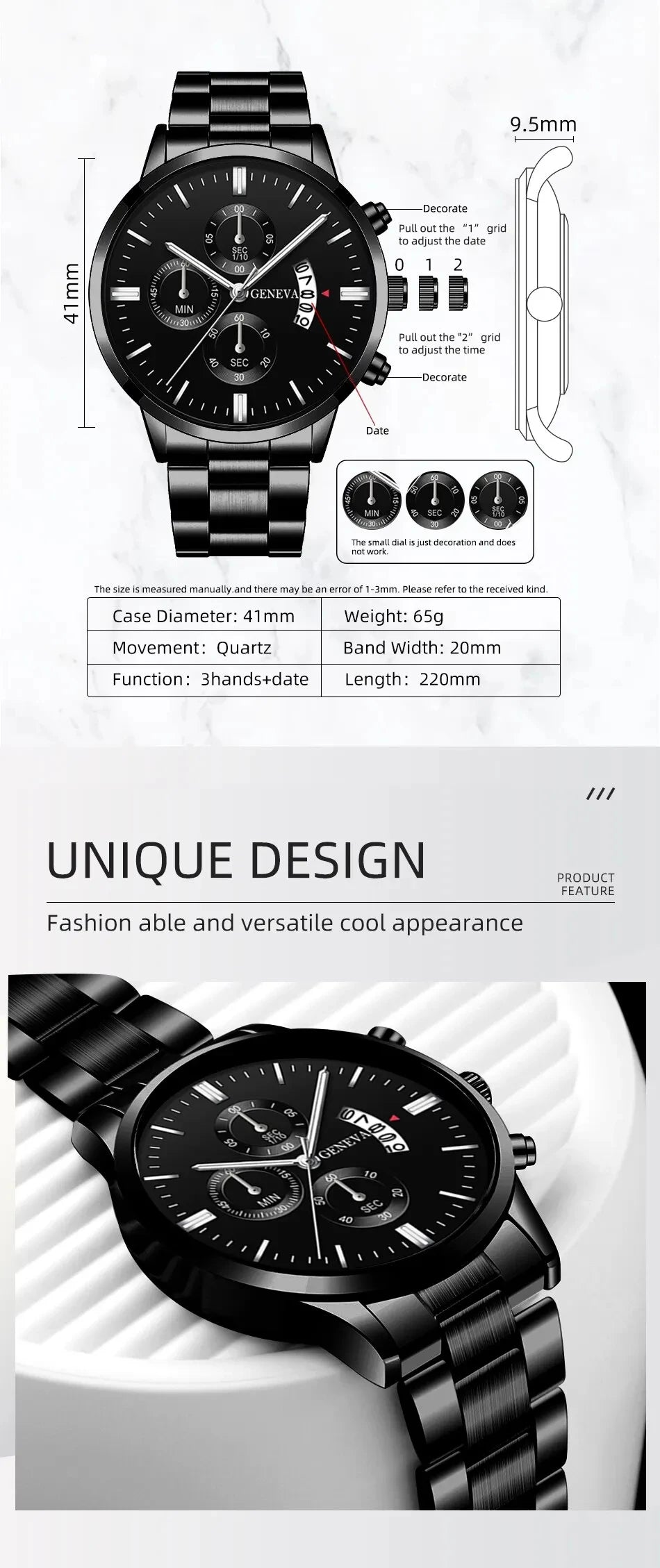 Men's All Black Metal Wrist Watch