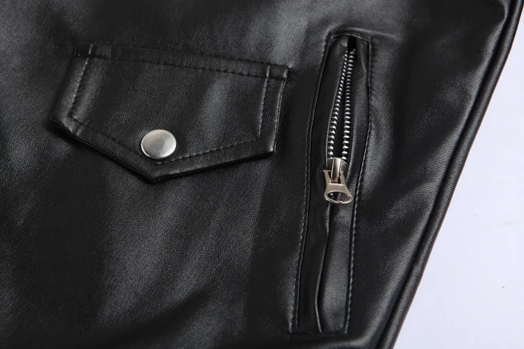 Men's Collared Retro Leather Jacket
