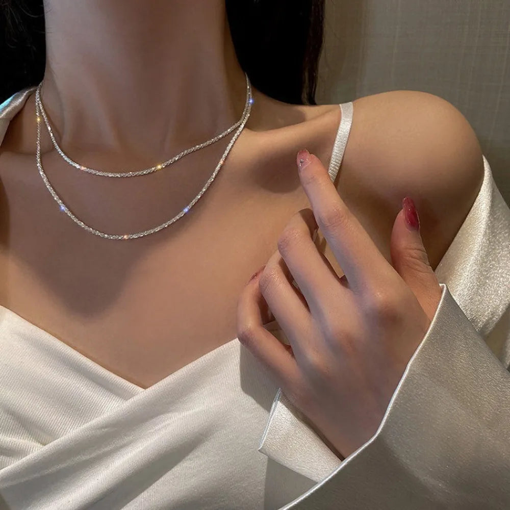 Women's Thin Minimalist Sparkling Necklace