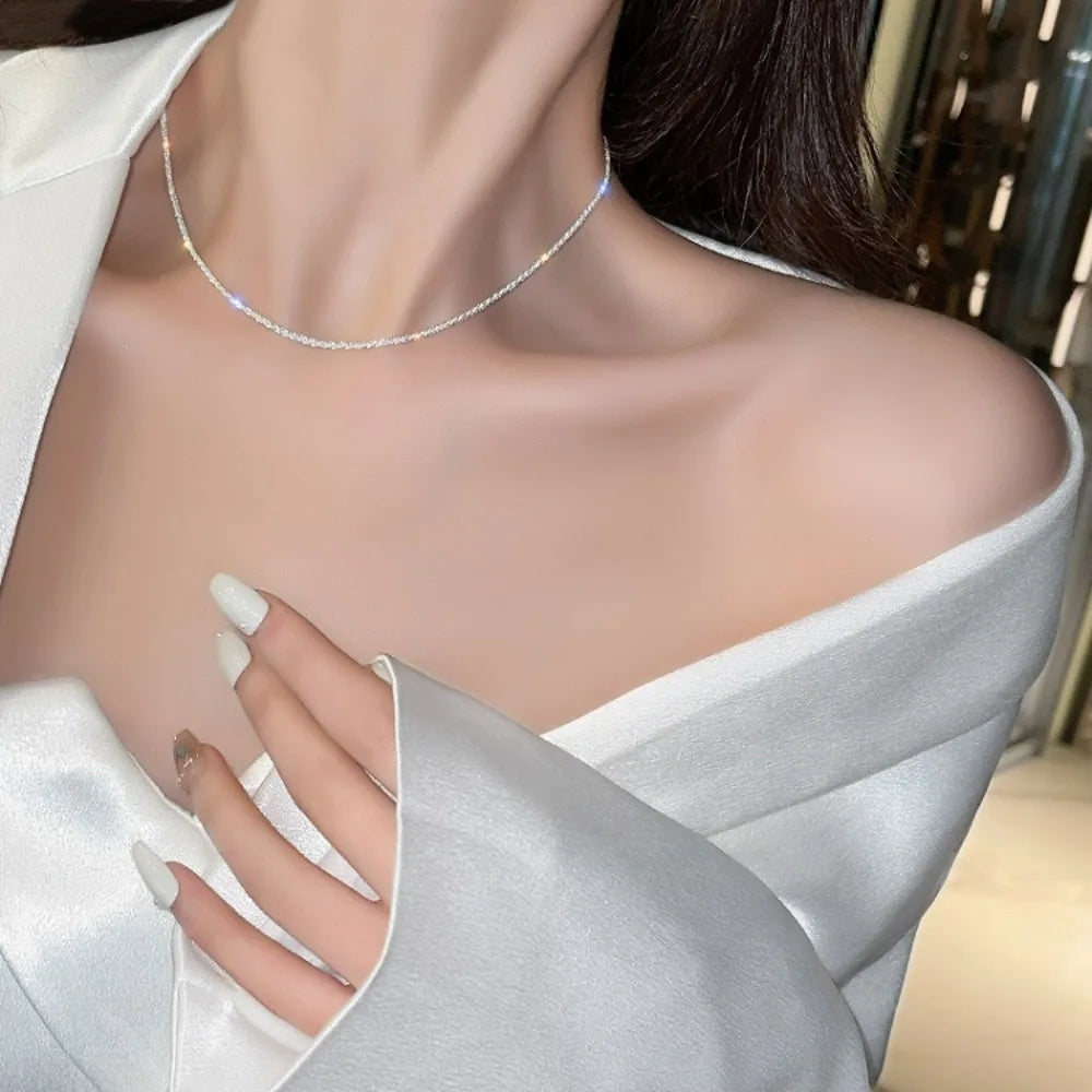 Women's Thin Minimalist Sparkling Necklace