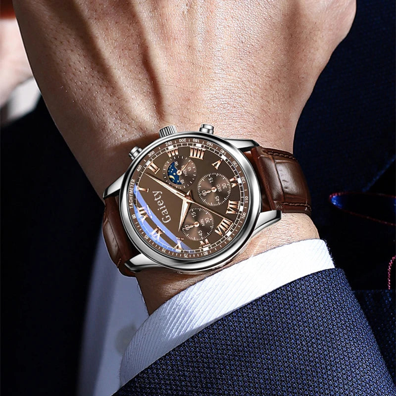 Men's Brown Leather Strap Wrist Watch