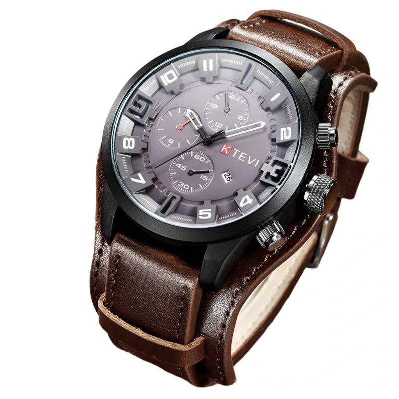 Men's Bulky Leather Strap Wrist Watch