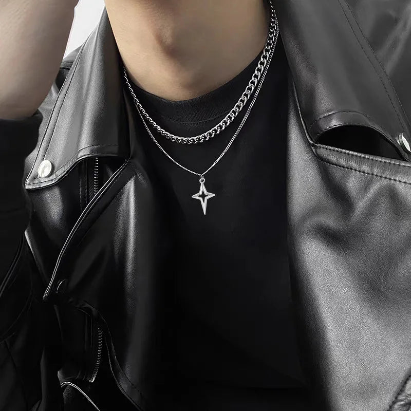 Men's Lariat Multilayered Stainless Steel Necklace