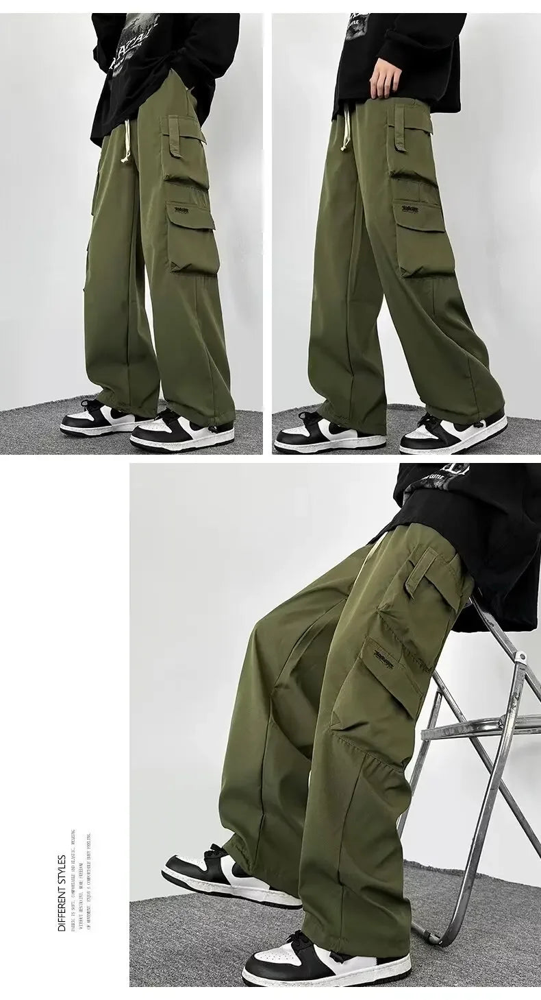 Men's Fleece Cargo Pants Elastic Waist