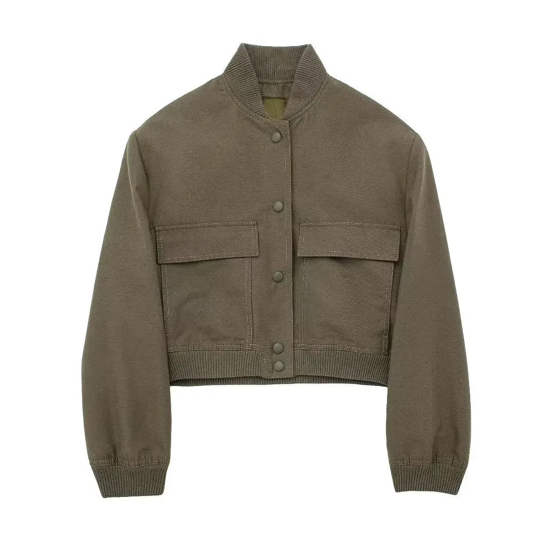 Women's Button Vintage Bomber Jacket