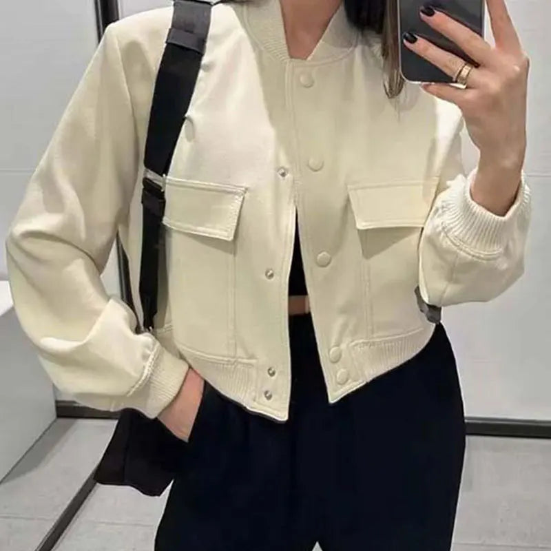 Women's Button Vintage Bomber Jacket