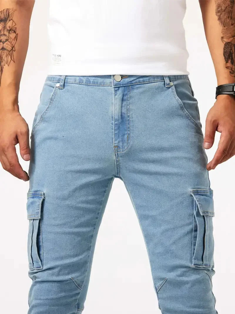 Men's Slim Fit Elastic Cargo Jeans