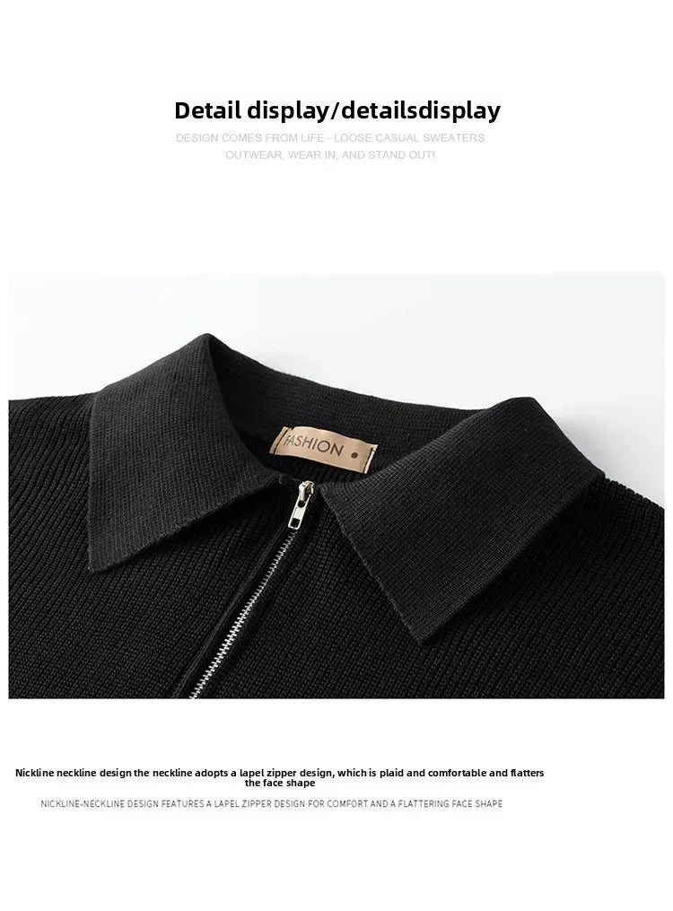 Men's Collared Knitted Zip up Hoodie