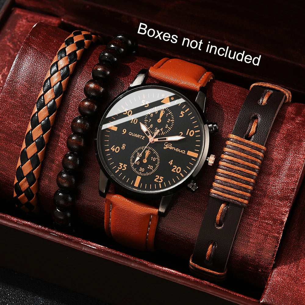 Men's Brown Leather Strap Wrist Watch