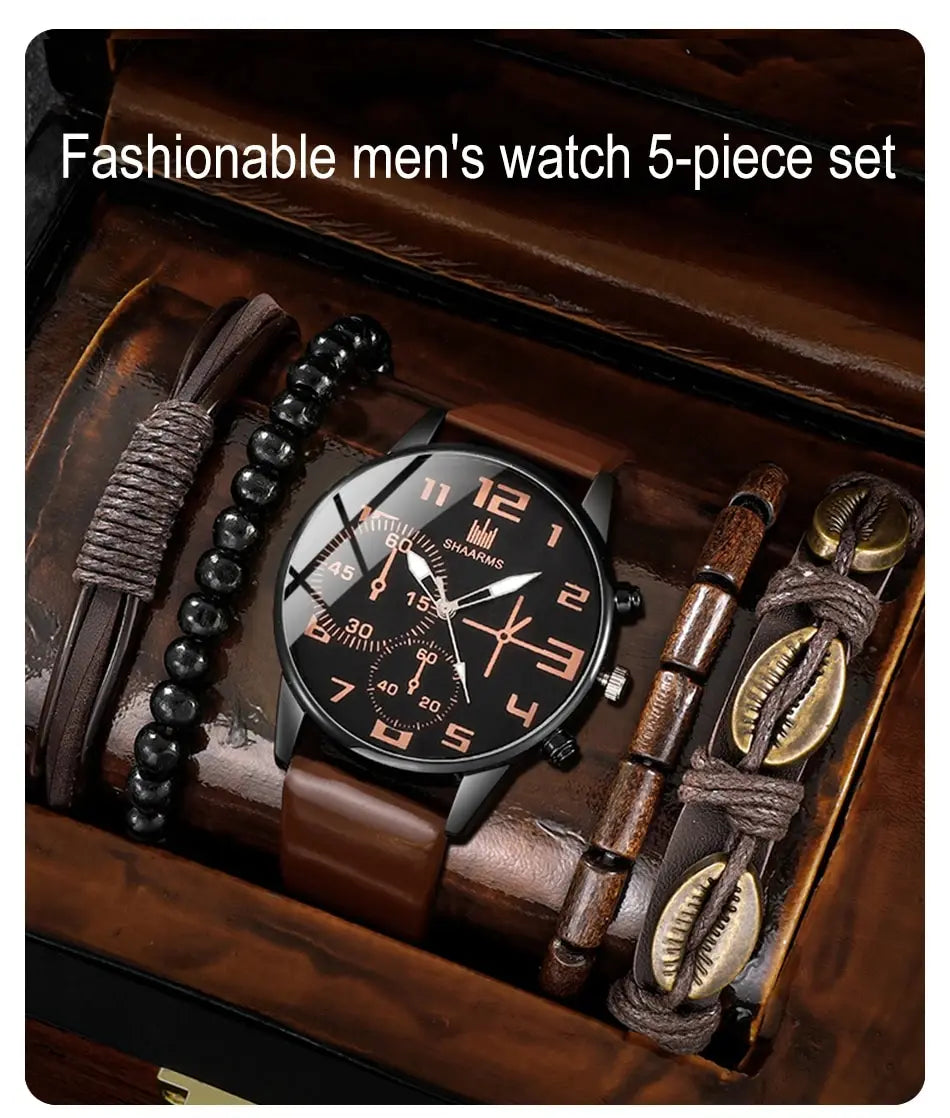 Men's Brown Leather Strap Wrist Watch
