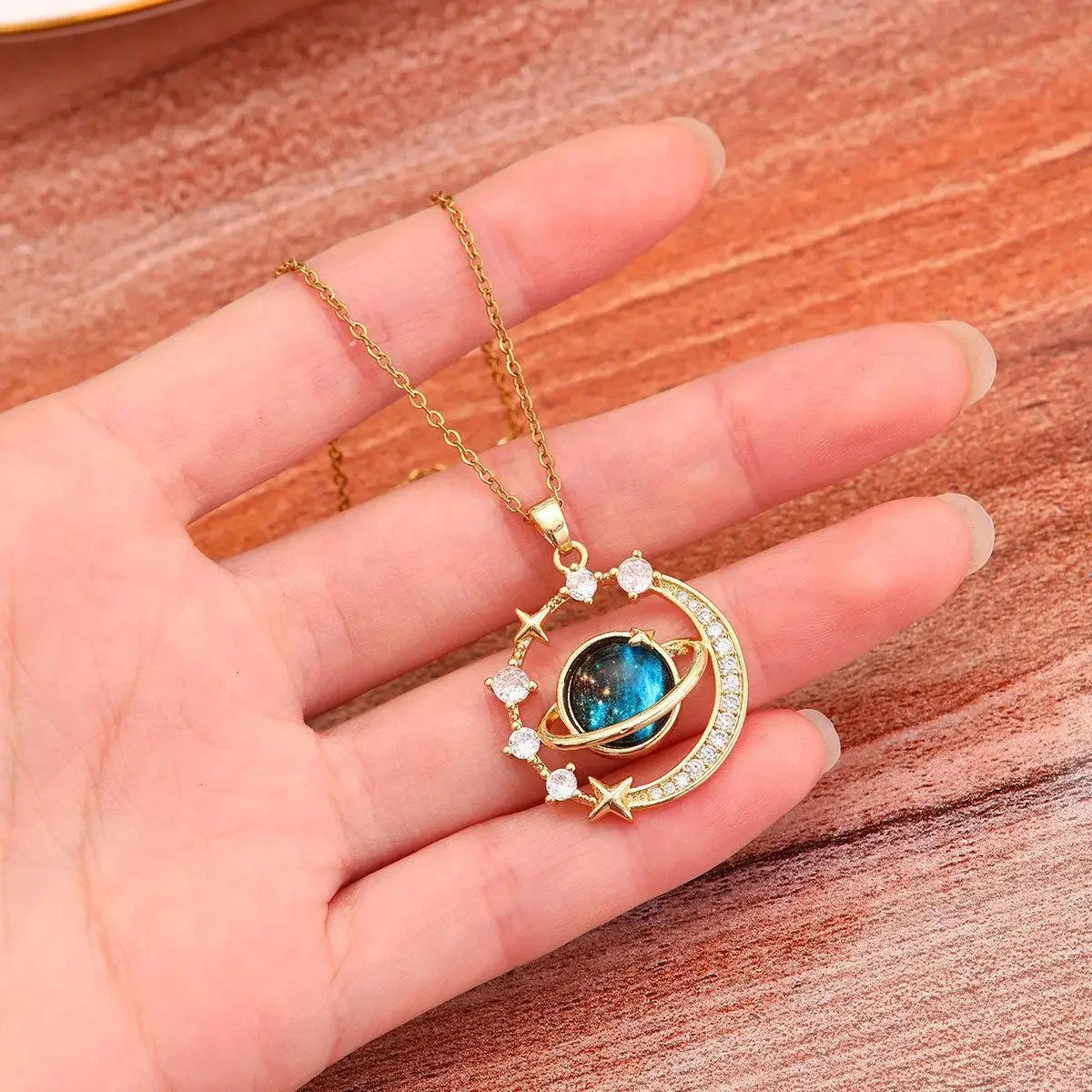 Women's Cosmic Golden Neclace Starry Pendant