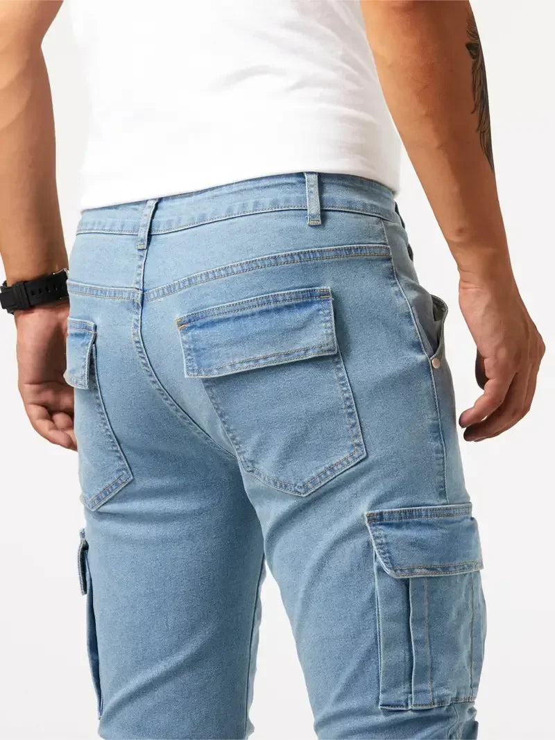 Men's Slim Fit Elastic Cargo Jeans