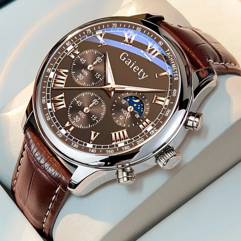 Men's Brown Leather Strap Wrist Watch