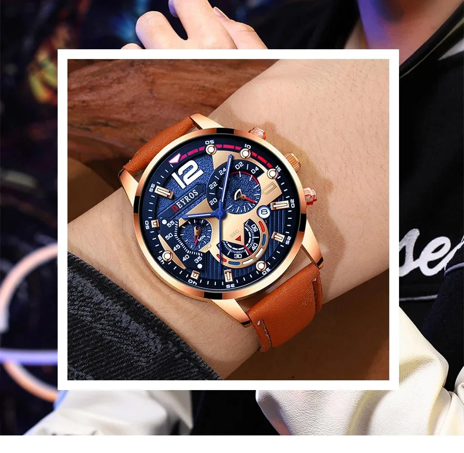 Men's Brown Leather Strap Wrist Watch