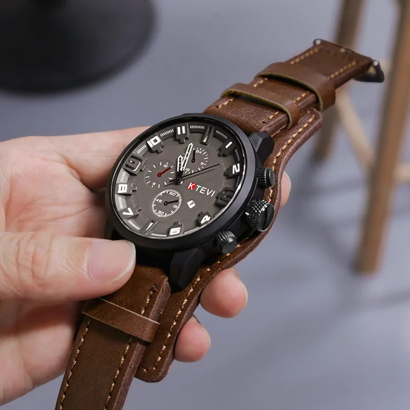 Men's Bulky Leather Strap Wrist Watch