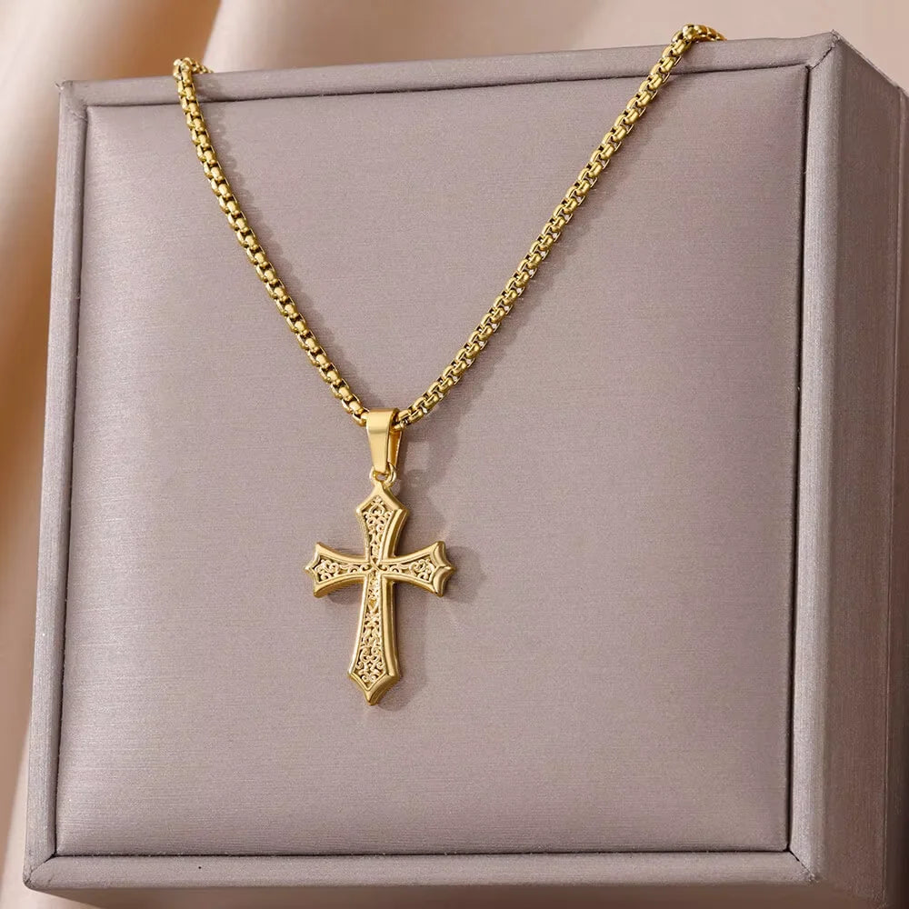 Men's Christian Cross Golden Necklace