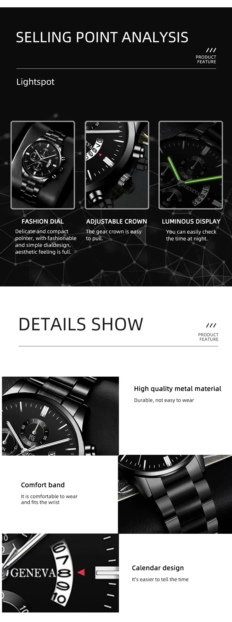 Men's All Black Metal Wrist Watch