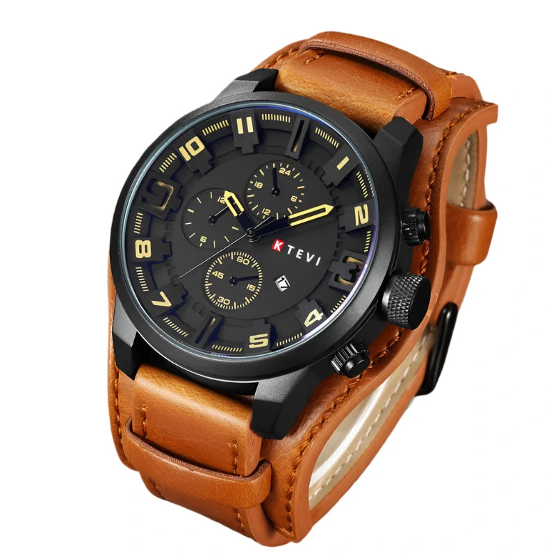 Men's Bulky Leather Strap Wrist Watch