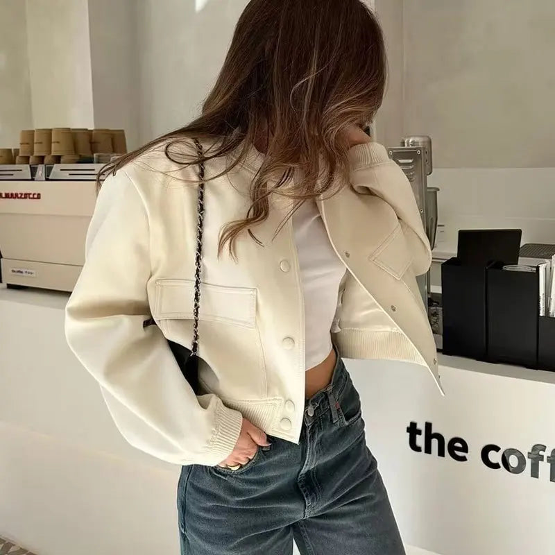 Women's Button Vintage Bomber Jacket