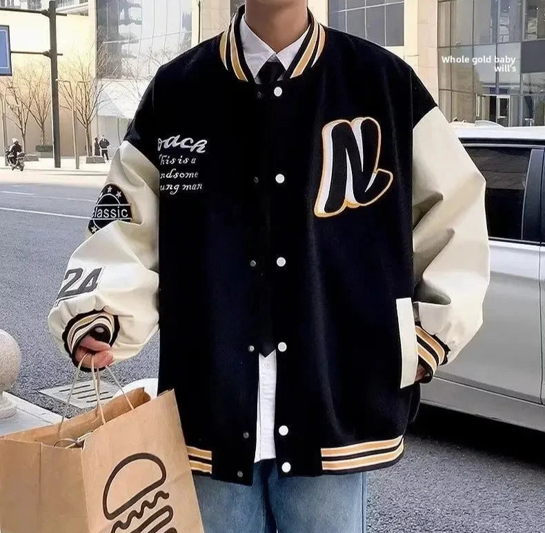 Men's Varsity Buttoned Jacket Loose Fit