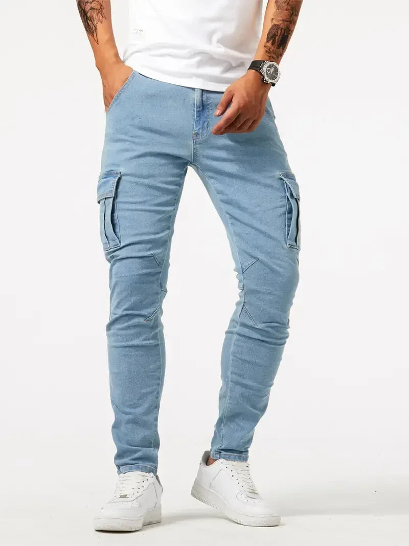 Men's Slim Fit Elastic Cargo Jeans