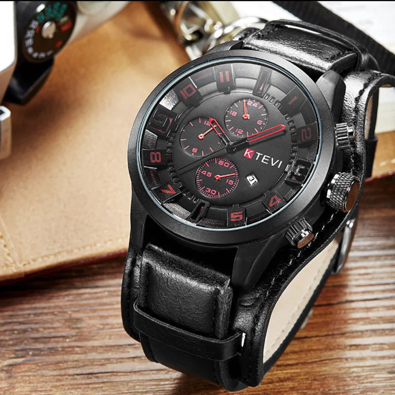 Men's Bulky Leather Strap Wrist Watch