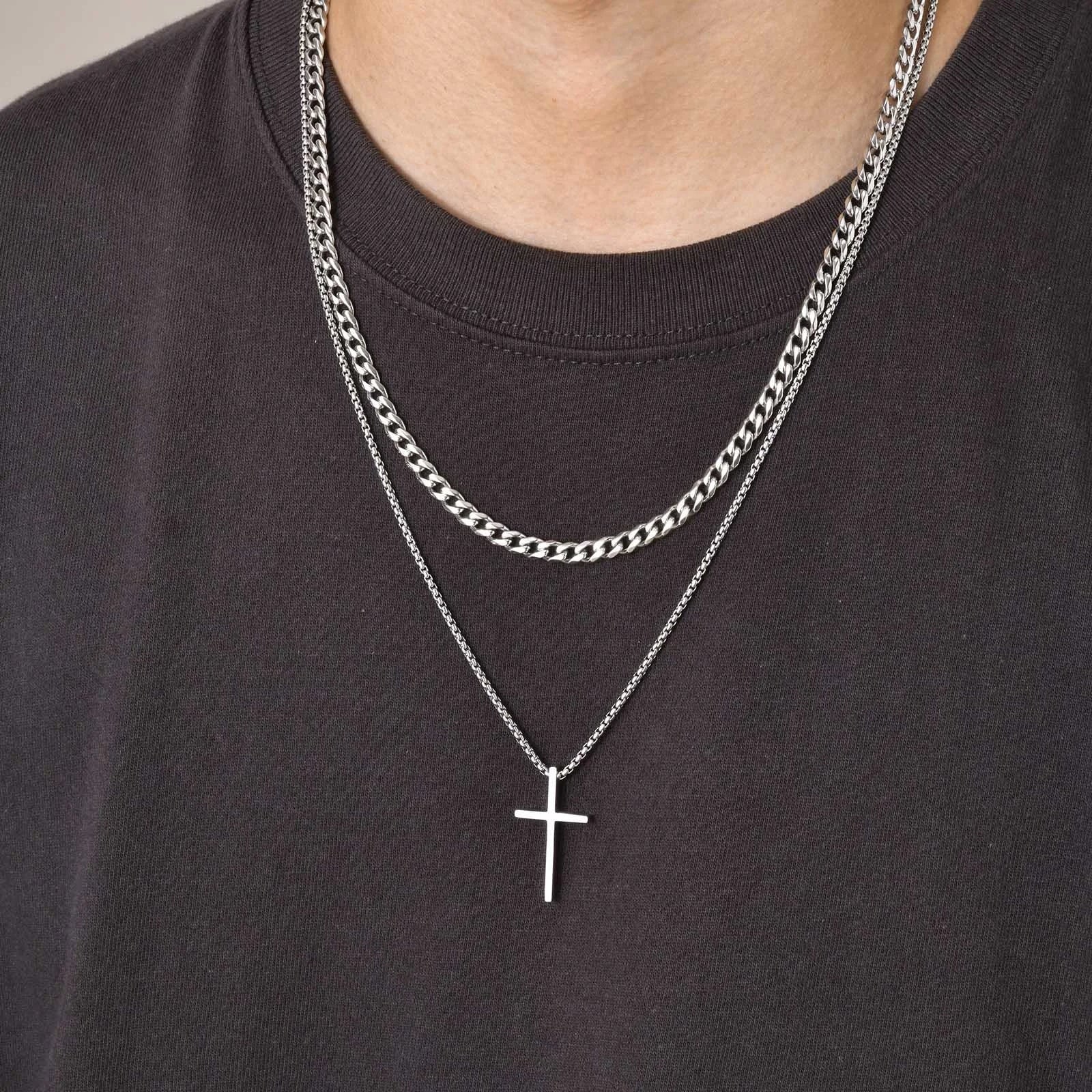 Men's Christian Cross Mulitilayered Lariat Necklace