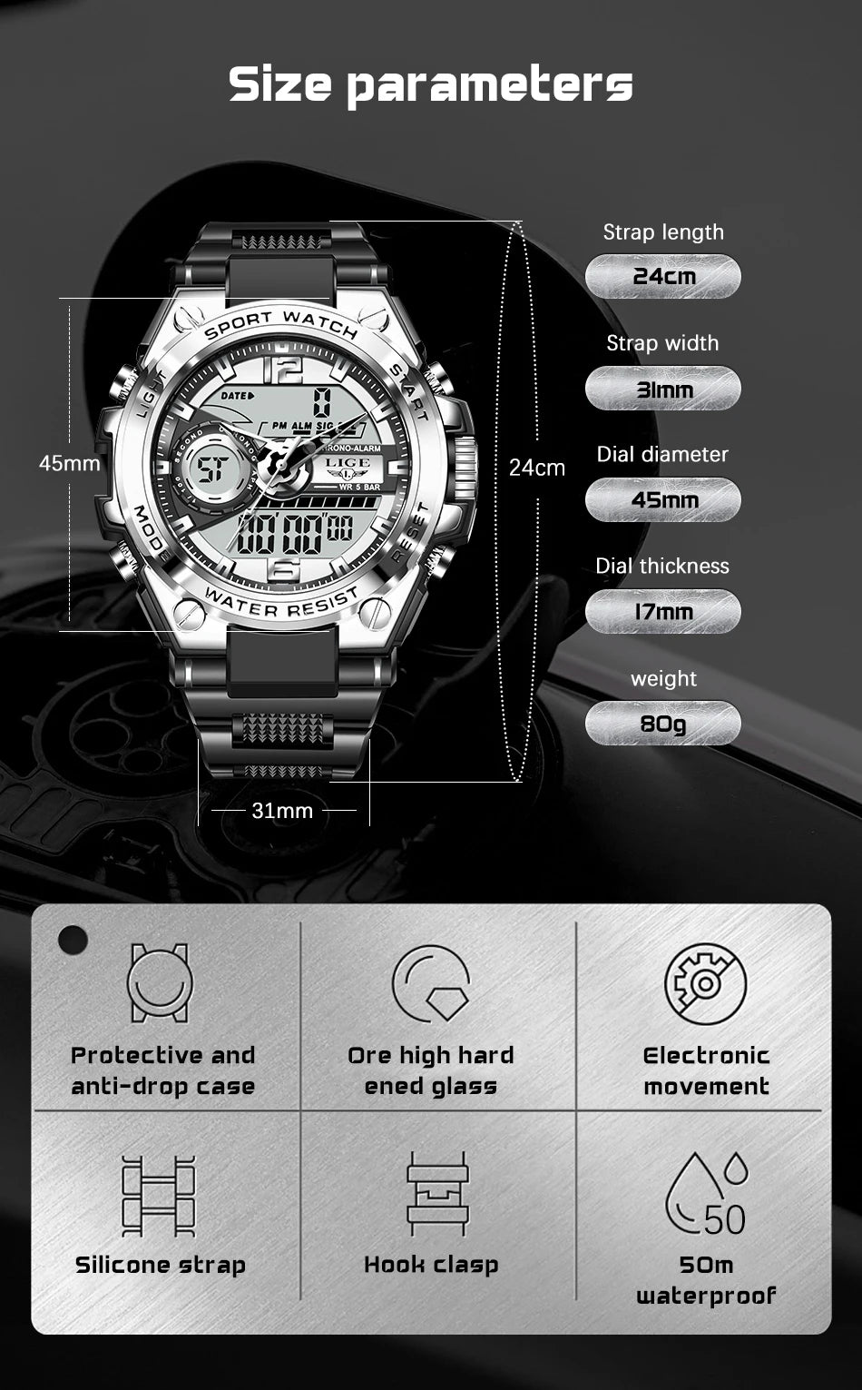 Men's Military Style Bulky Wrist Watch