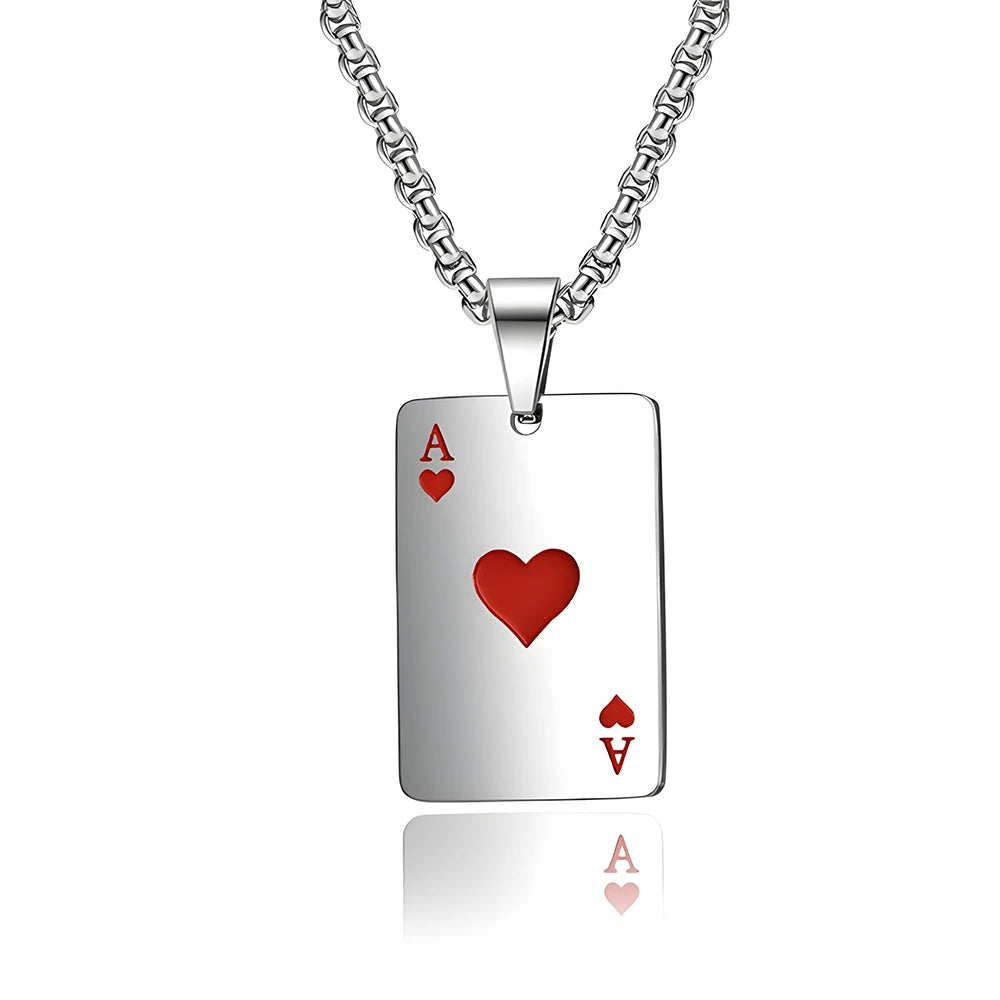 Men's Poker Style Stainless Steel Necklace