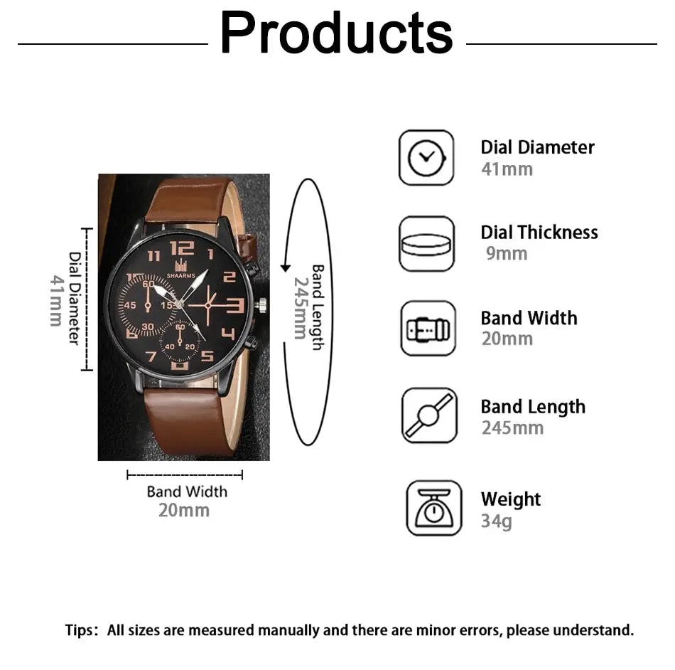 Men's Brown Leather Strap Wrist Watch